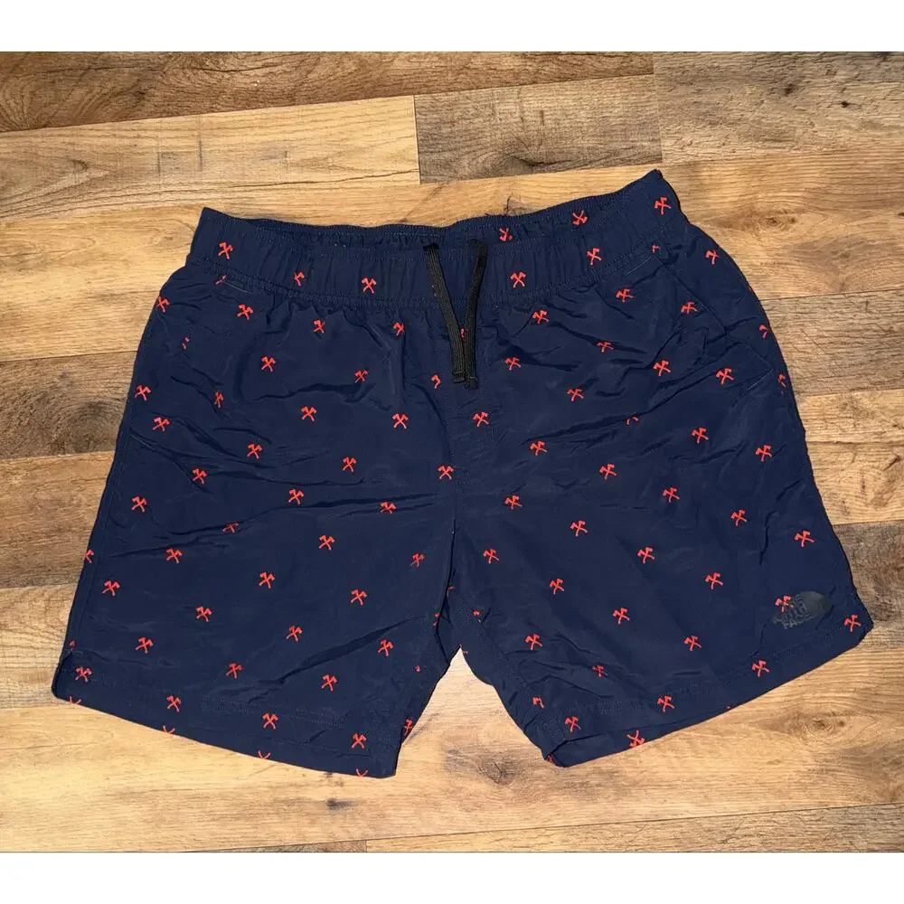 The north face men’s navy & red swimming trunks